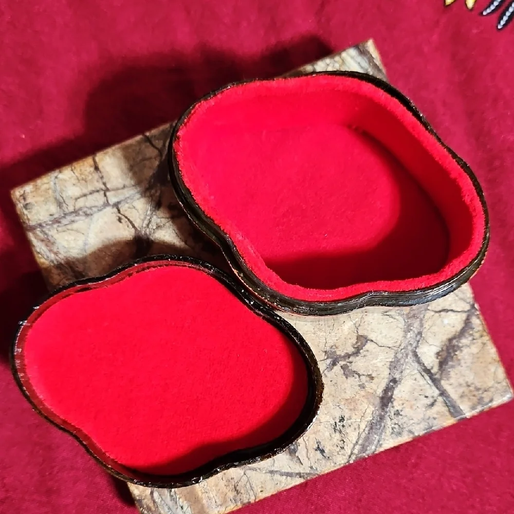 Vintage Asian Black Lacquer Floral Oval Trinket Boxes - Set of 2